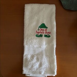 White Christmas Hand Towel with Elf Design